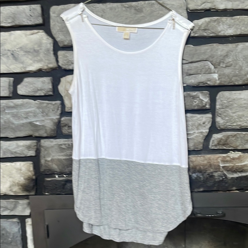 Michael Kors White and Gray Sleeveless Top
